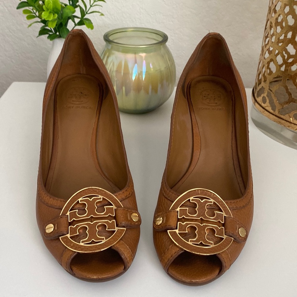 TORY BURCH SELMA Peep Toe Wedges